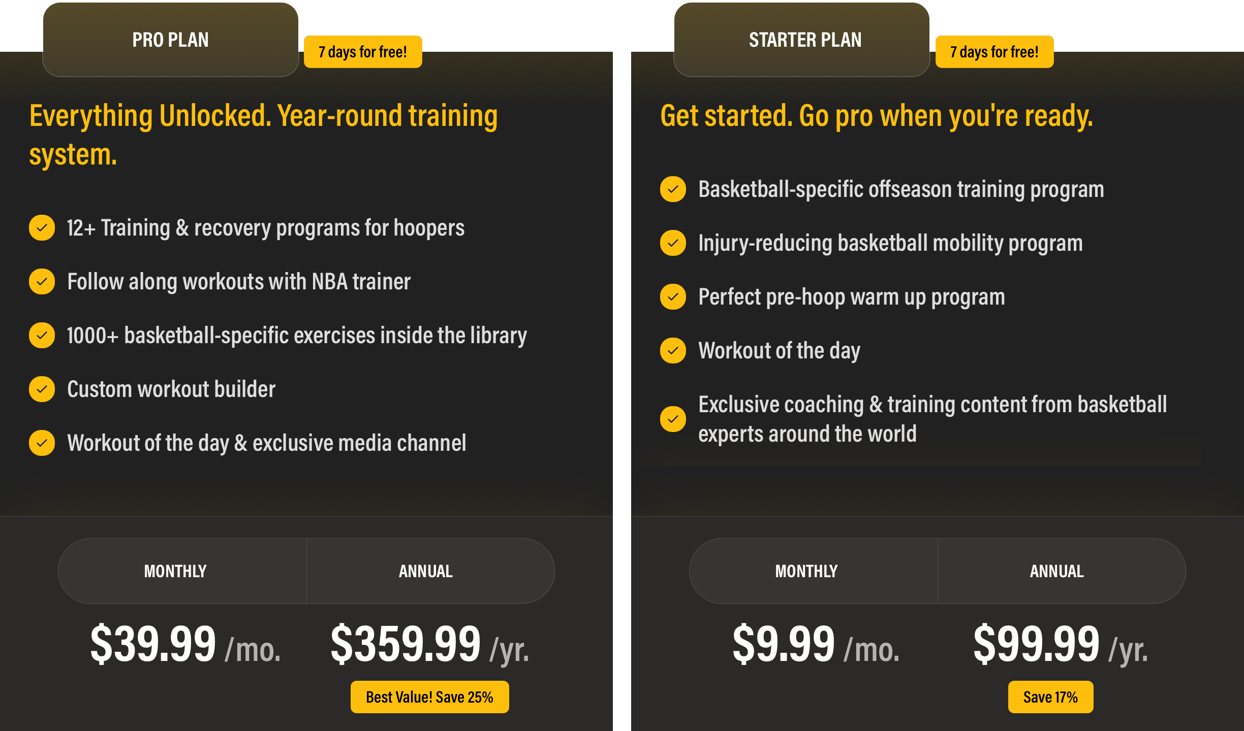 Plans and Pricing Desktop